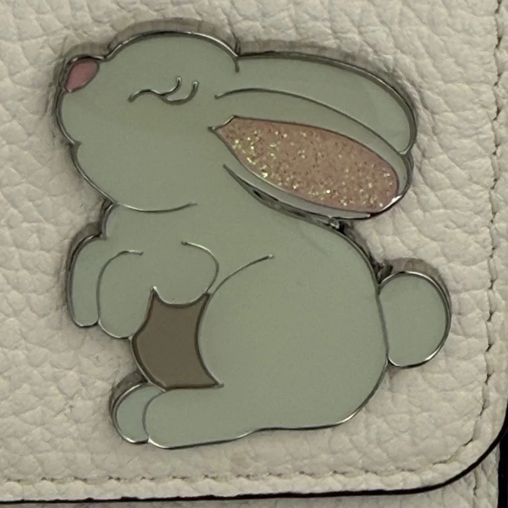Coach Bunny Card Case on Chain White Pebbled Leather Mini Bag AXP 4